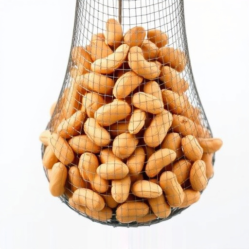 Mesh feeder filled with whole peanuts