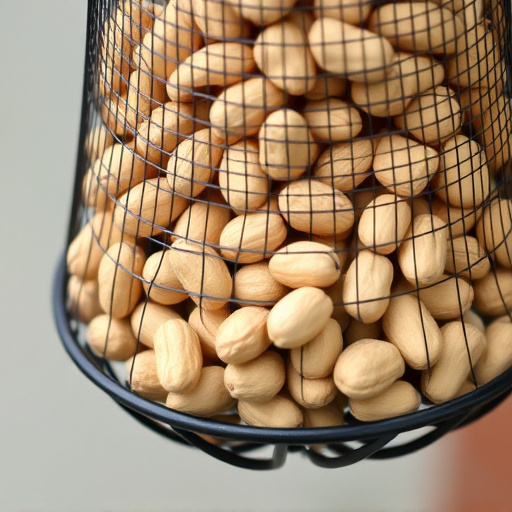 Mesh feeder filled with whole peanuts