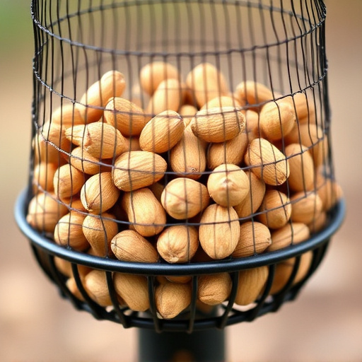 Mesh feeder filled with whole peanuts
