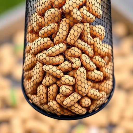 Mesh feeder filled with whole peanuts