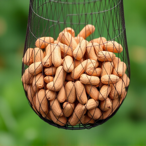 Mesh feeder filled with whole peanuts