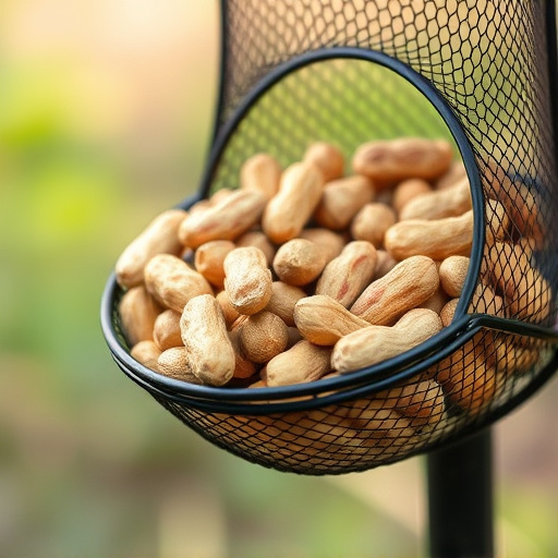 Mesh feeder filled with whole peanuts