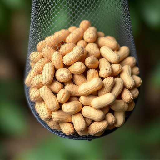 Mesh feeder filled with whole peanuts