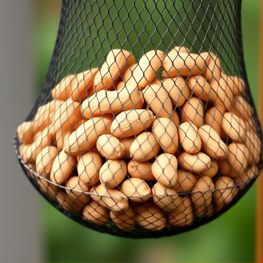 Mesh feeder filled with whole peanuts