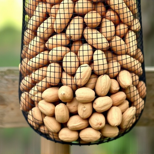 Mesh feeder filled with whole peanuts