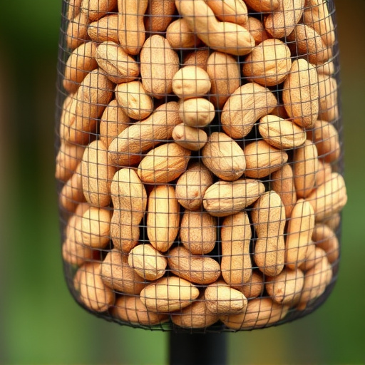 Mesh feeder filled with whole peanuts