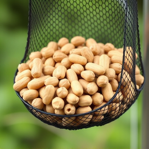 Mesh feeder filled with whole peanuts