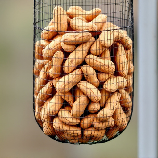 Mesh feeder filled with whole peanuts