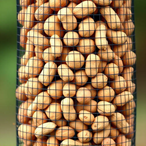 Mesh feeder filled with whole peanuts