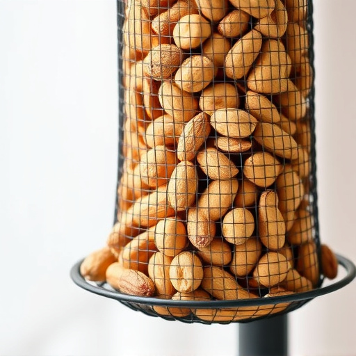 Mesh feeder filled with whole peanuts