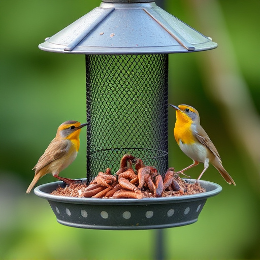 Mesh feeder with wrens and mealworms