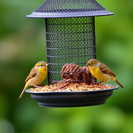 Mesh feeder with wrens and mealworms