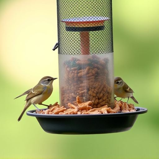 Mesh feeder with wrens and mealworms
