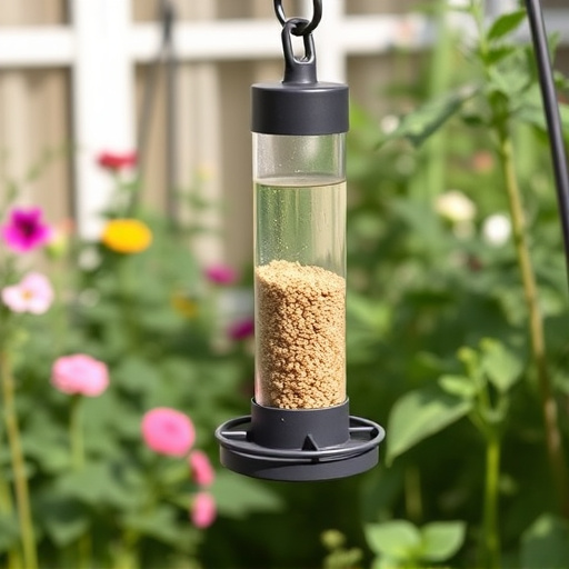 Mess-free tube feeder in garden setting
