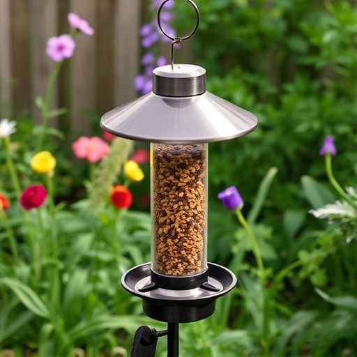 Mess-free tube feeder in garden setting