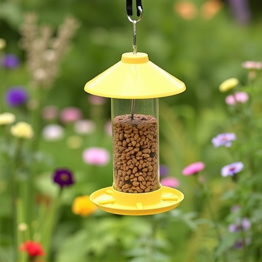 Mess-free tube feeder in garden setting