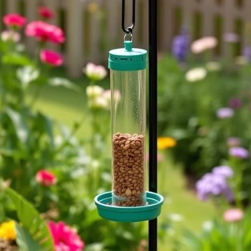 Mess-free tube feeder in garden setting