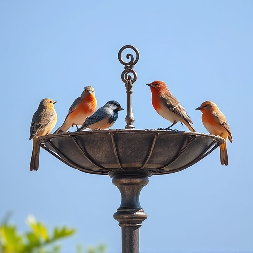 Metal bird bath with multiple birds