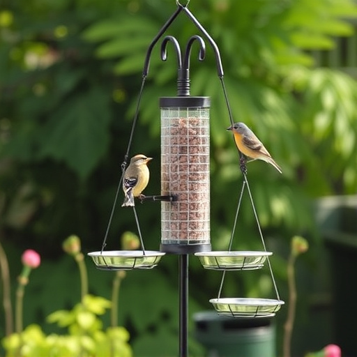 Metal bird feeder pole with hanging trays