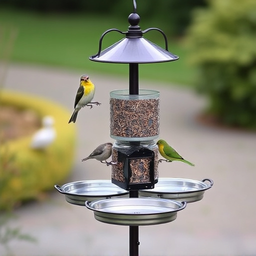 Metal bird feeder pole with hanging trays
