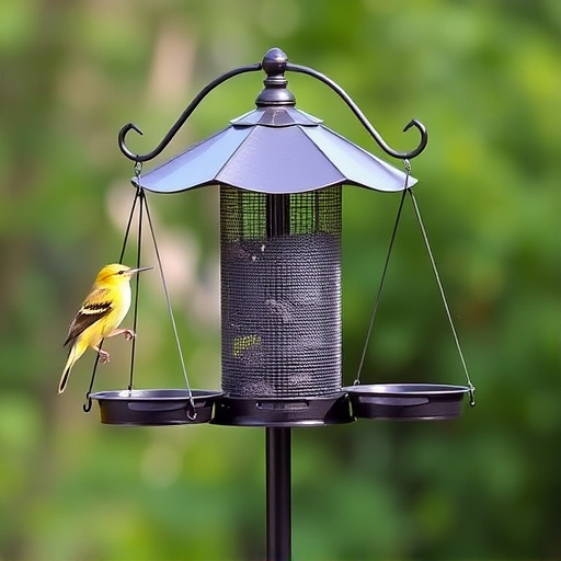 Metal bird feeder pole with hanging trays