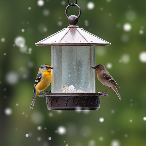 Metal bird feeder resisting harsh weather