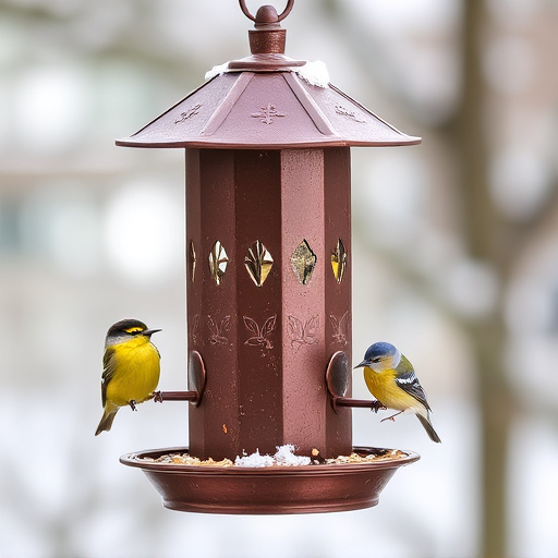 Metal bird feeder resisting harsh weather