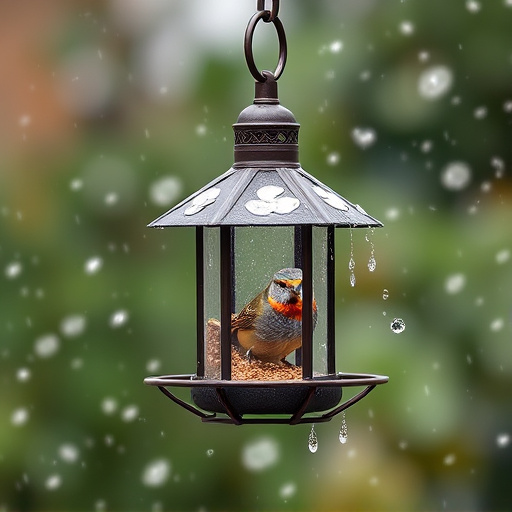 Metal bird feeder resisting harsh weather