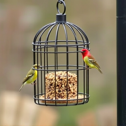 Metal cage bird feeder with seed