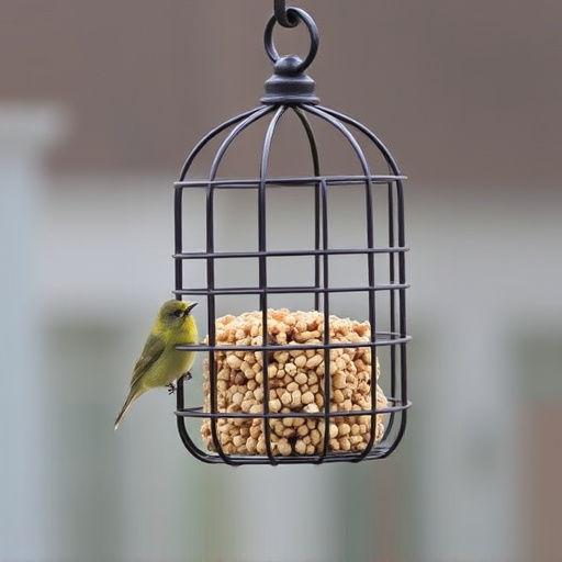 Metal cage bird feeder with seed
