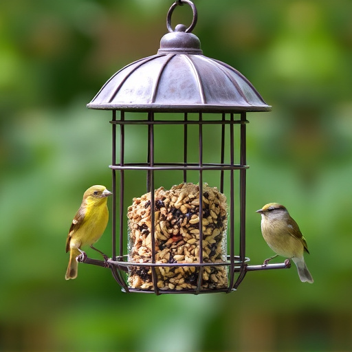 Metal cage bird feeder with seed
