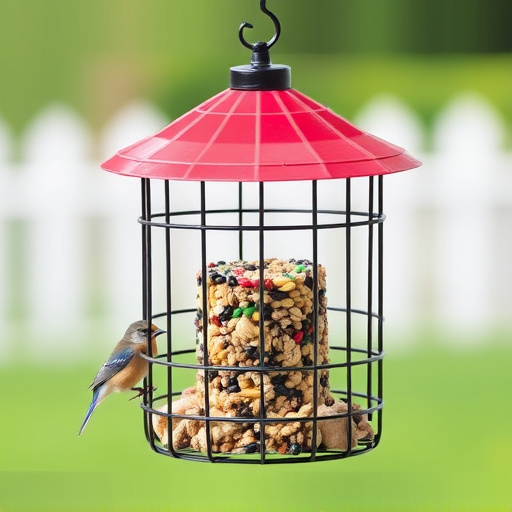 Metal cage bird feeder with seed