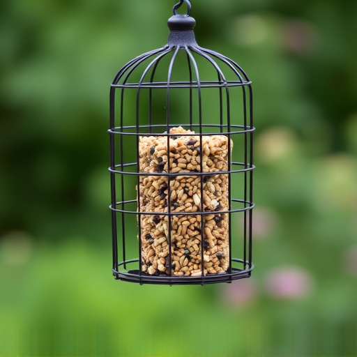 Metal cage bird feeder with seed