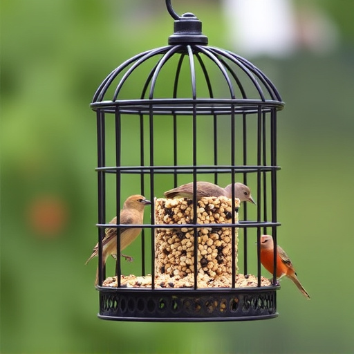Metal cage bird feeder with seed