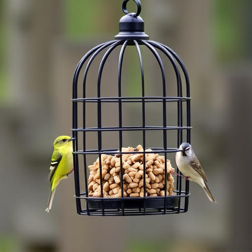 Metal cage bird feeder with seed