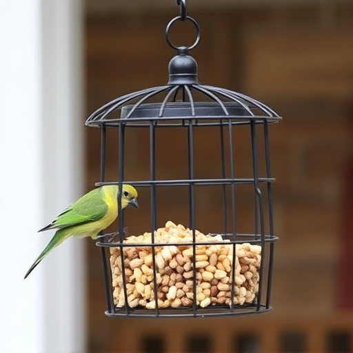 Metal cage bird feeder with seed