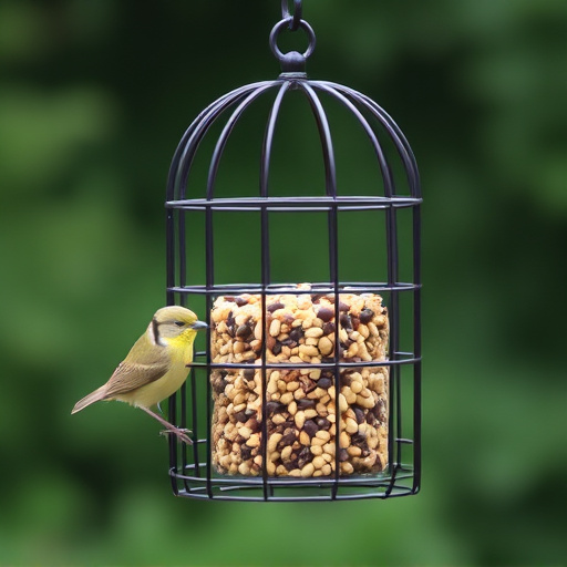 Metal cage bird feeder with seed