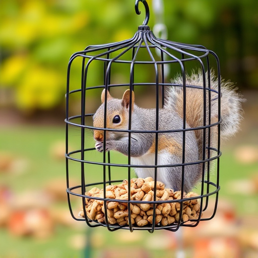 Metal cage preventing squirrels eating seeds