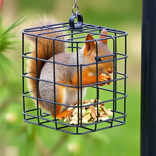 Metal cage preventing squirrels eating seeds