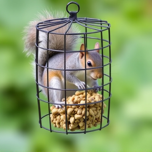 Metal cage preventing squirrels eating seeds