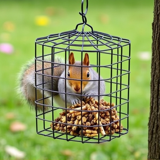 Metal cage preventing squirrels eating seeds