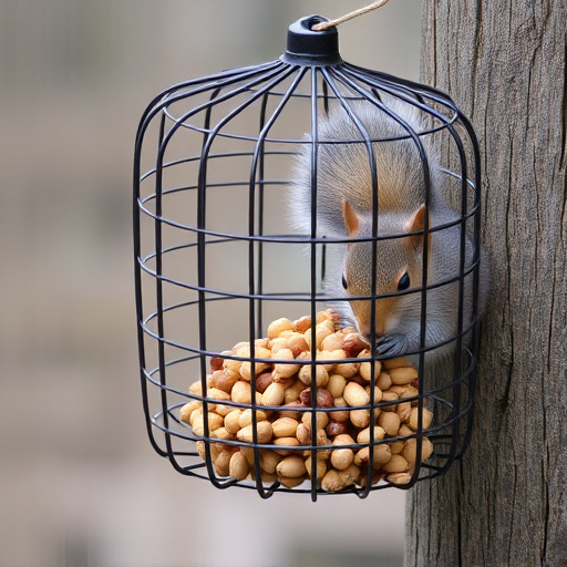 Metal cage preventing squirrels eating seeds