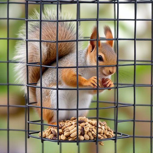 Metal cage preventing squirrels eating seeds