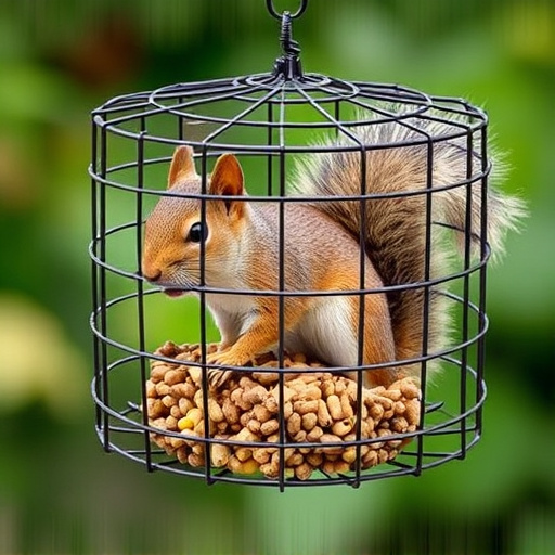 Metal cage preventing squirrels eating seeds