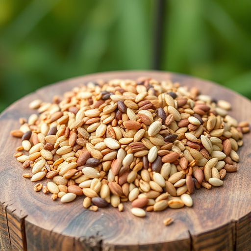 Mixed seed blend on wooden bird table
