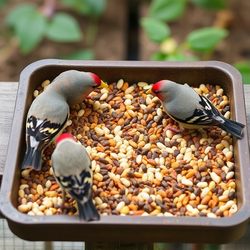 Mixed seed in shallow tray for finches