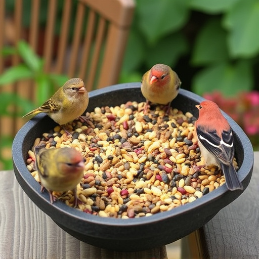 Mixed seed in shallow tray for finches