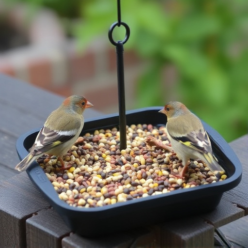 Mixed seed in shallow tray for finches