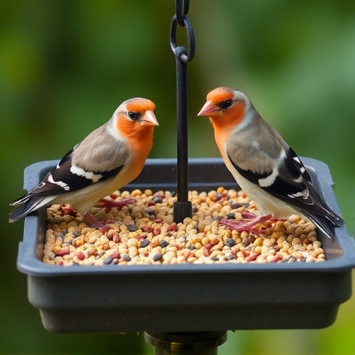 Mixed seed in shallow tray for finches