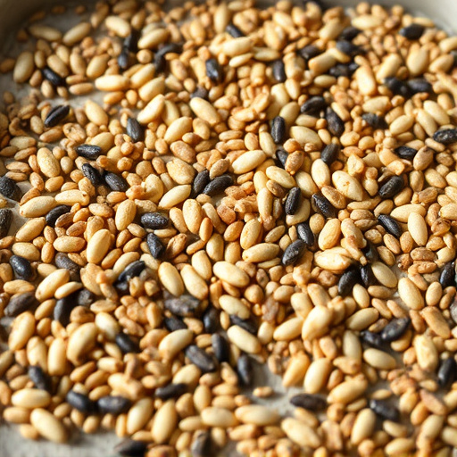 Mixed seed scattered on feeding tray